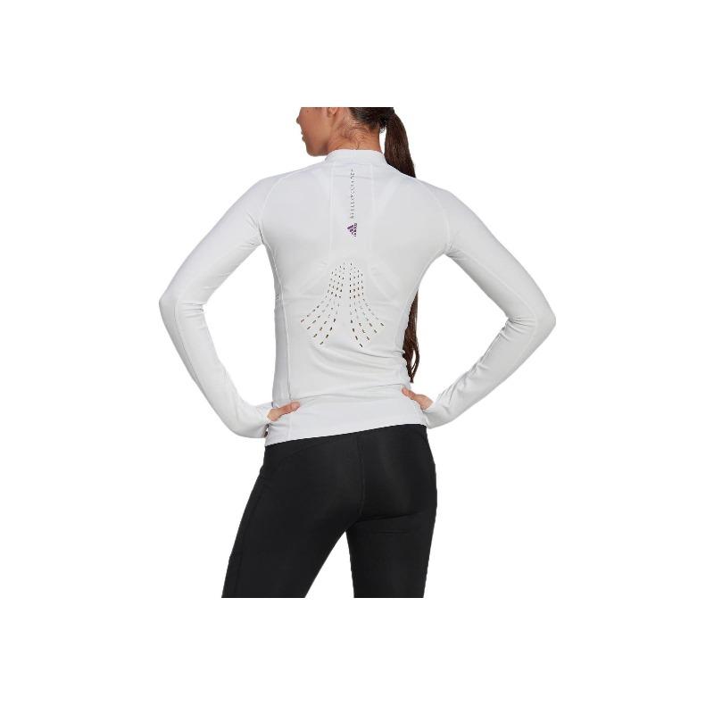 adidas Camiseta Casual de Manga Larga de Color Sólido para Mujer Tops Blanco HI6034