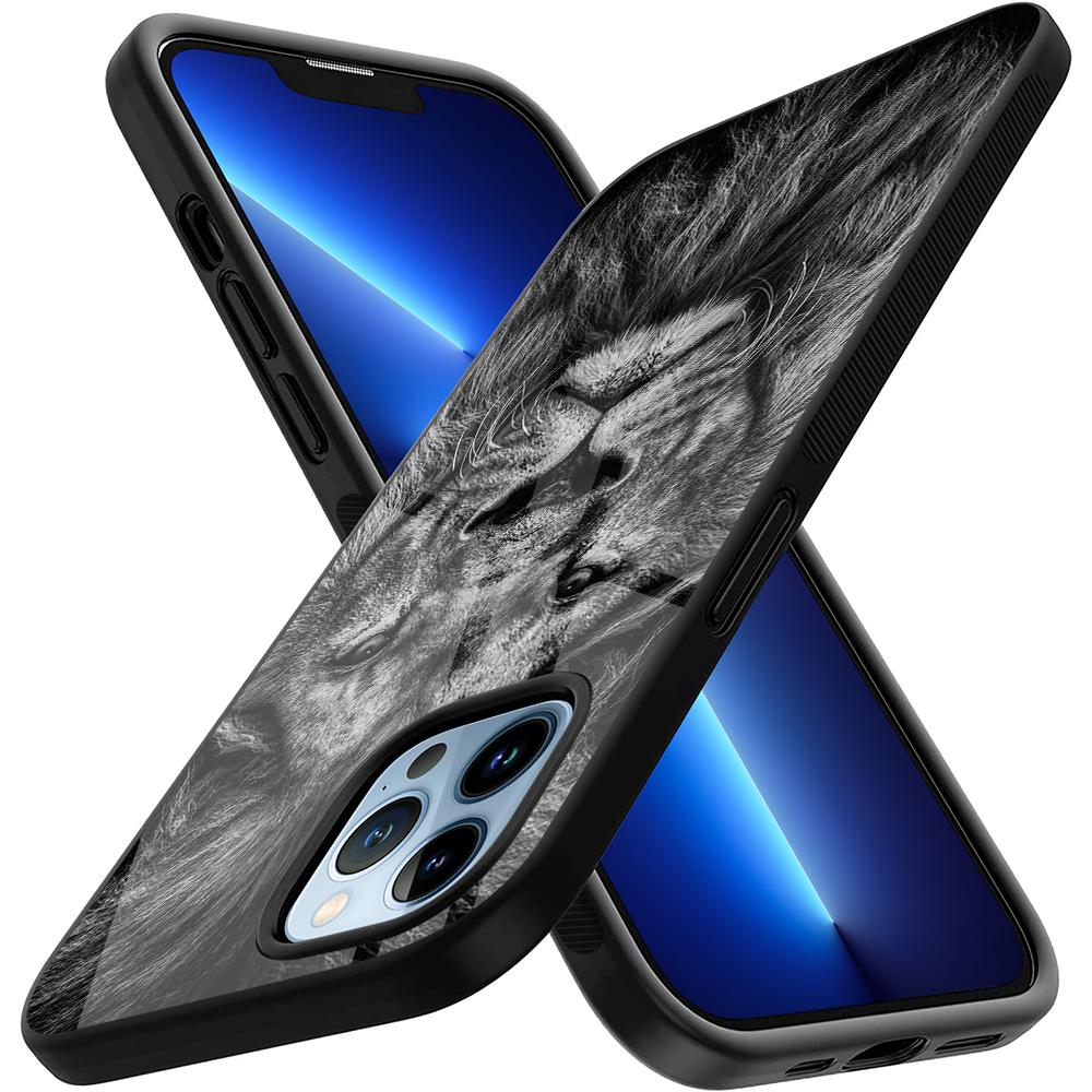 Löwe-Telefonhülle aus gehärtetem Glas für iPhone 14 13 11 12 Pro Max Mini Xs Xr
