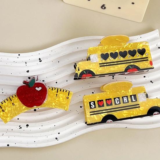 Women Hair Clip School Bus Ruler Shape Acrylic Hair Pin Bach Head Hair Claw Secure Hair Styling Tool