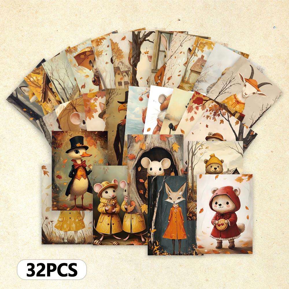 32 Pcs, Vintage Animal Postcards, Wall Stickers, Mailing Cards, Greeting Cards, DIY Postcards, Souvenir Postcards, Decorations
