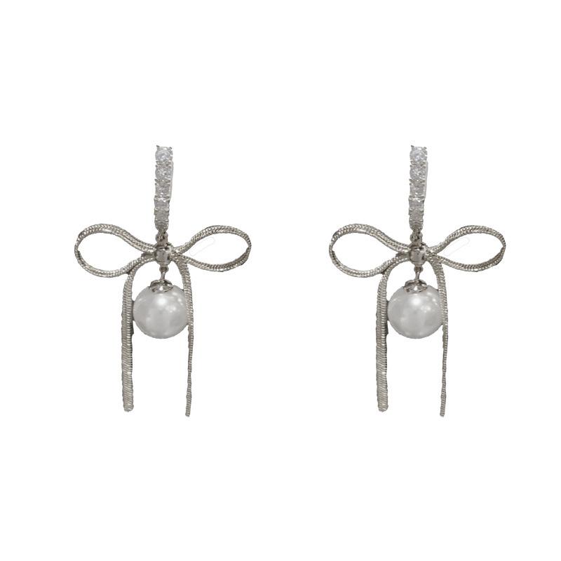 French Style Elegant Pearl Bowknot Long Dangle Earrings Fashion Jewelry For Women