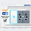 DELEFU Glass SC70 Panel 145mm Gold Israeli Standard USB C-type Fast Charging Wall Socket Switch TV Phone CAT5 CAT6