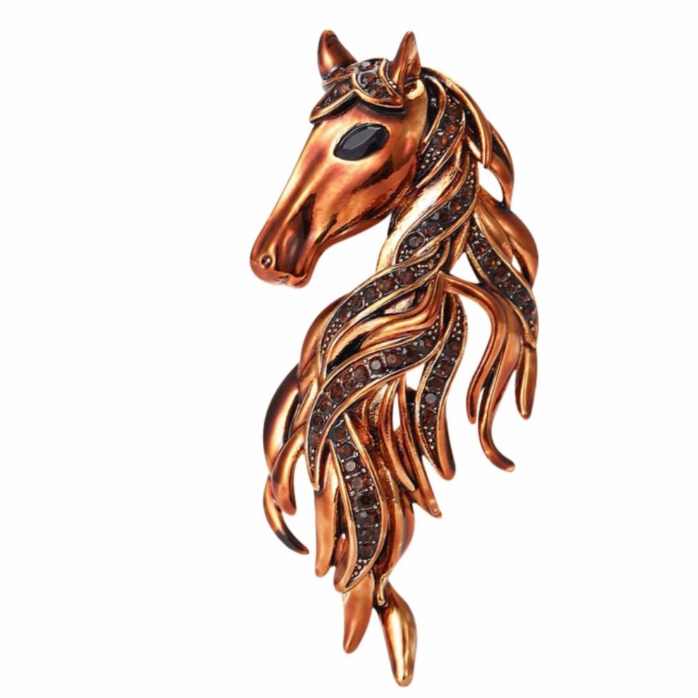 

Crystal Studded Horse Brooches Vintage Design Mechanical Jewelry Animal Pins Fashion Gifts коричневий
