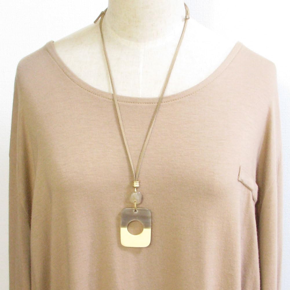 Necklace Natural Material Buffalo Horn Wood Combination Leather Necklace Acrylic Natural Pendant KN55001 Women's (White)