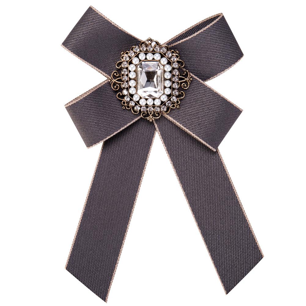 Woman Elegant Brooch Bowknot Shimmer Artificial Diamond Cloth Bow Corsage with Pin Skirt Decoration