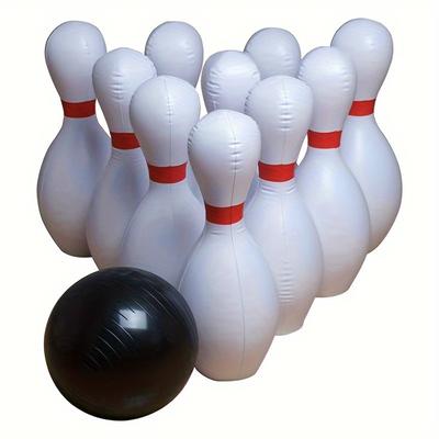 7-teiliges Riesen-Bowling-Set – Robustes, tragbares und unterhaltsames Indoor-/Outdoor-Spiel für Erwachsene, 2 leichte Kugeln und 5 weiße Kegel mit roten Akzenten