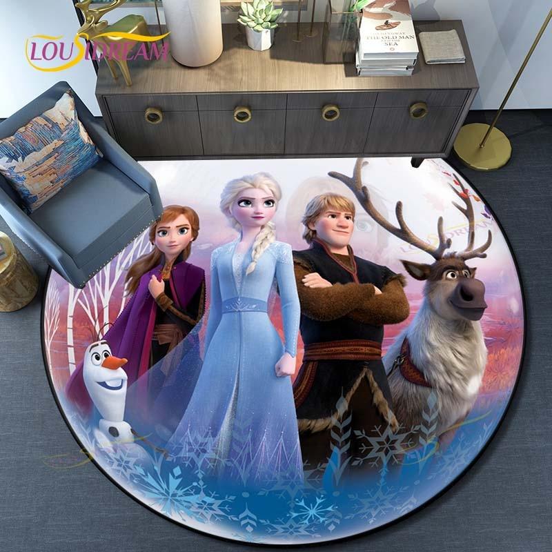 Мультяшный ковер Круглый ковер Холодное сердце Модные мультяшные картинки Напечатанные круглые коврики для гостиной Спальни Напольный коврик Противоскользящий Кавайный ковер 60cm