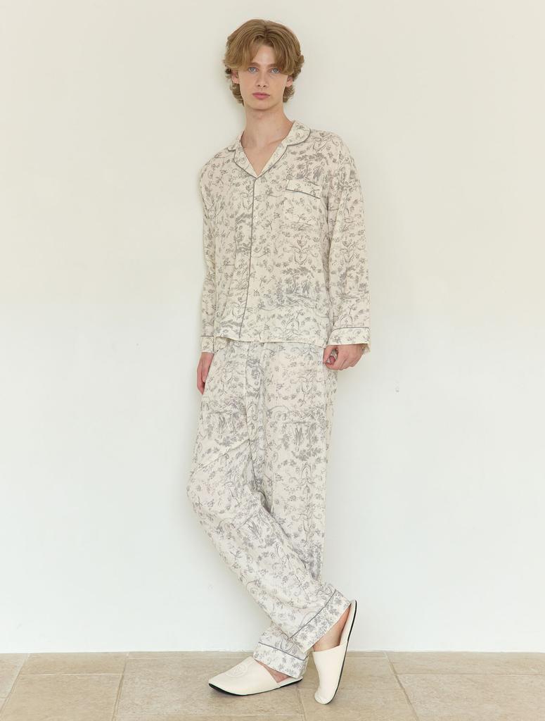Lunalujeuseutyudio Men'S Royal Garden Cotton Long Sleeve Collared Two-Piece Pajamas