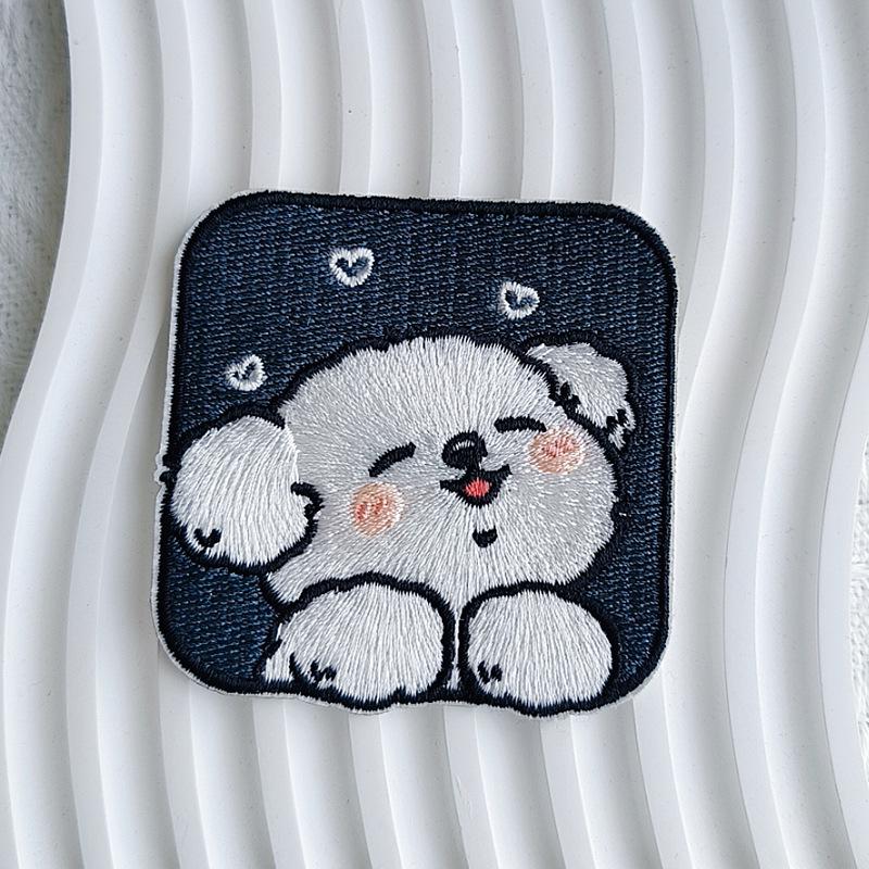 Square Puppy Embroidery Patch for Clothes, Jacket Repair, Applique, Garment or Bag Decoration, Sew-on