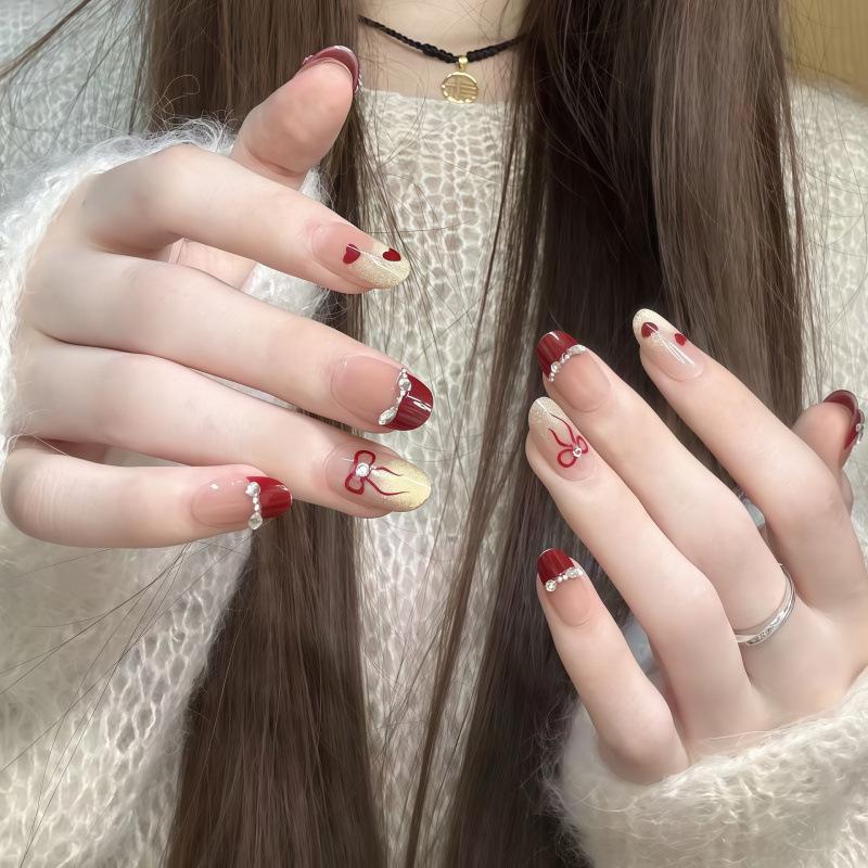 Cat Eye Bowknot Whitening Nails: Wearable, Detachable, Student-Friendly, Semi-Handmade Manicure.