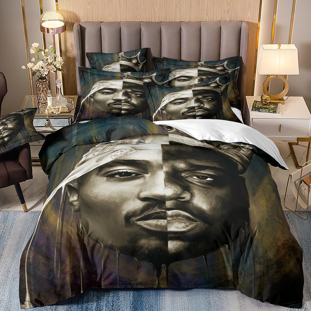 3D-Druck-Bettwäsche-Set mit Rapper 2Pac und Tupac (Doppel-, Einzel- und Kingsize-Bettbezug, Bettdecke, Kissenbezug) für Jungen, Mädchen und Erwachsene