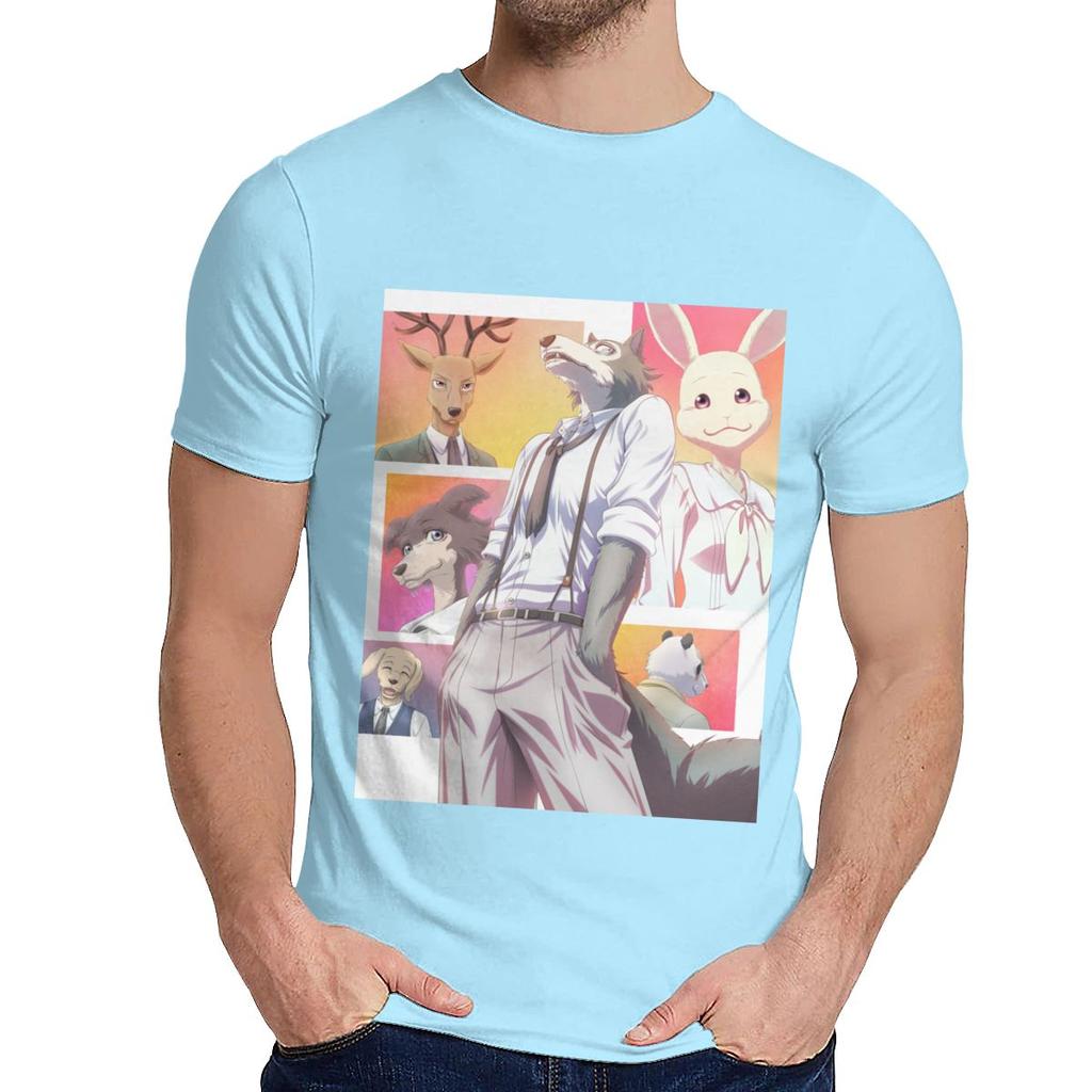 For Man Tee Shirt Beastars Animal Anime Natural Cotton Top Design Round Collar Retro T
