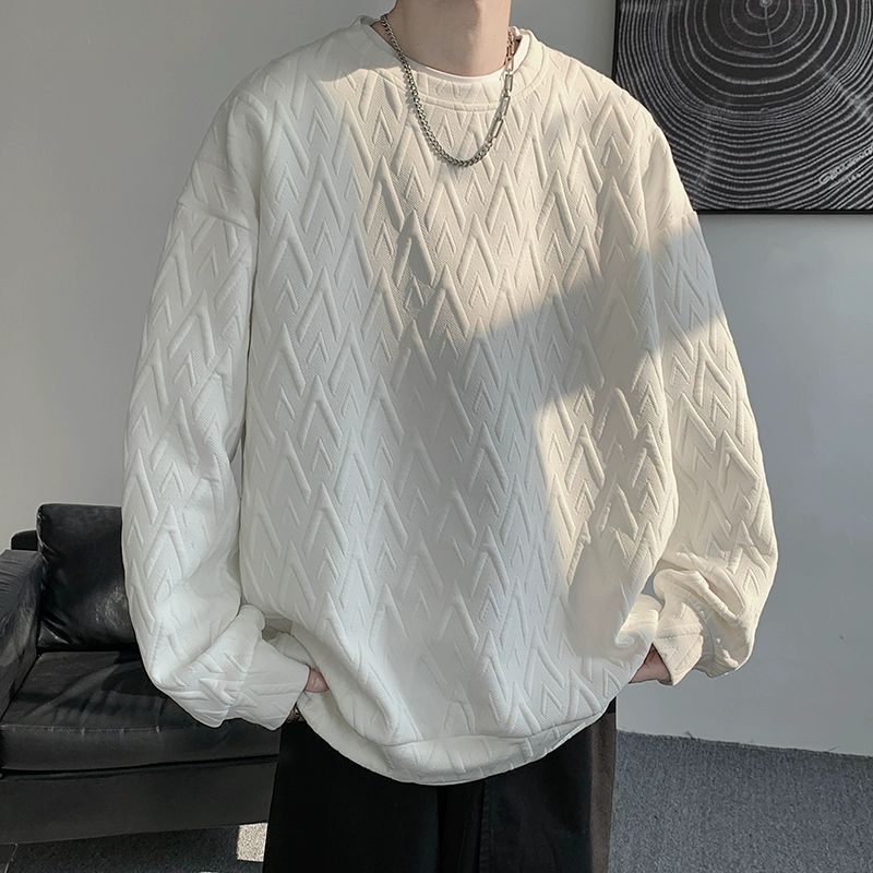Vit Barock Tung Sweatshirt Herr Premium Vår och Höst Bas Tröja Oversize