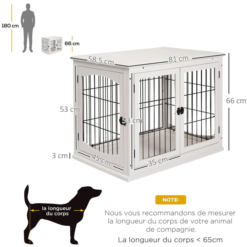 PawHut Indoor Dog Crate In MDF E1, Furniture with 3 Lockable Doors, Up To 30 Kg, 81L X 58W X 66H Cm, Black and White