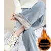 Women's Light Blue Fleece-Lined Wide-Leg Jeans - Winter New Straight-Leg Warm Pants for Students