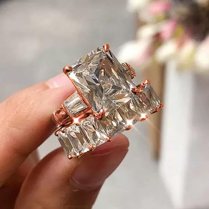 Luxury Trendy Square Cubic Zirconia Promise Rings for Women 2Pcs Set Silver Color/Gold Color Wedding Rings Hot Jewelry