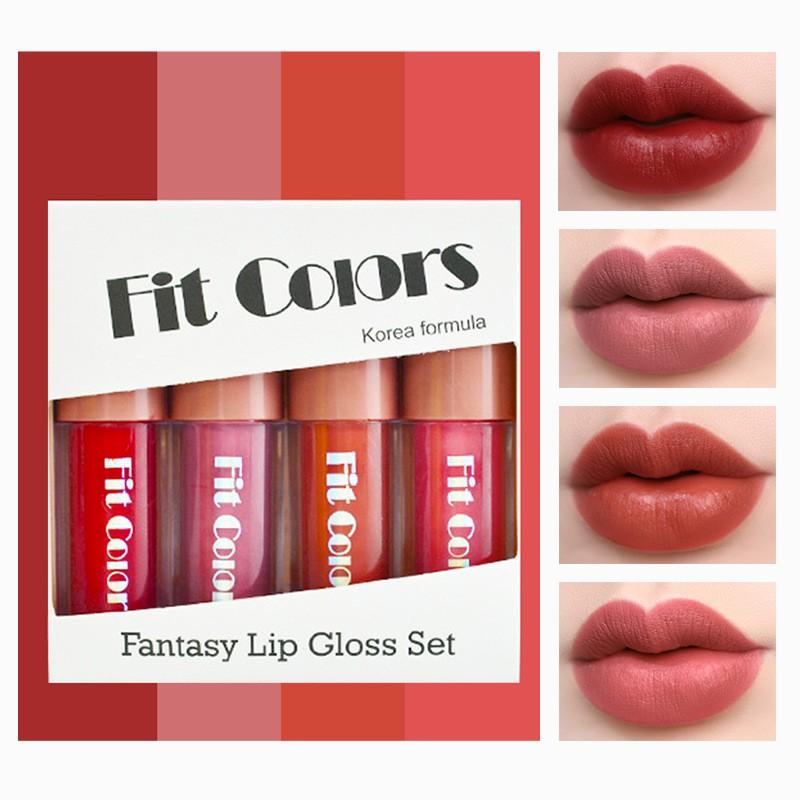 Набор бархатных блесков для губ Fit Colors — 4 штуки, не отпечатываются, бриллиантовый финиш, коллекция стойких блесков для губ