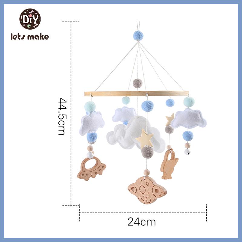 Let's Make Wooden Baby Rattles Soft Felt Cartoon Bear Cloudy Star Moon Hanging Bed Bell Mobile Crib Montessori Education