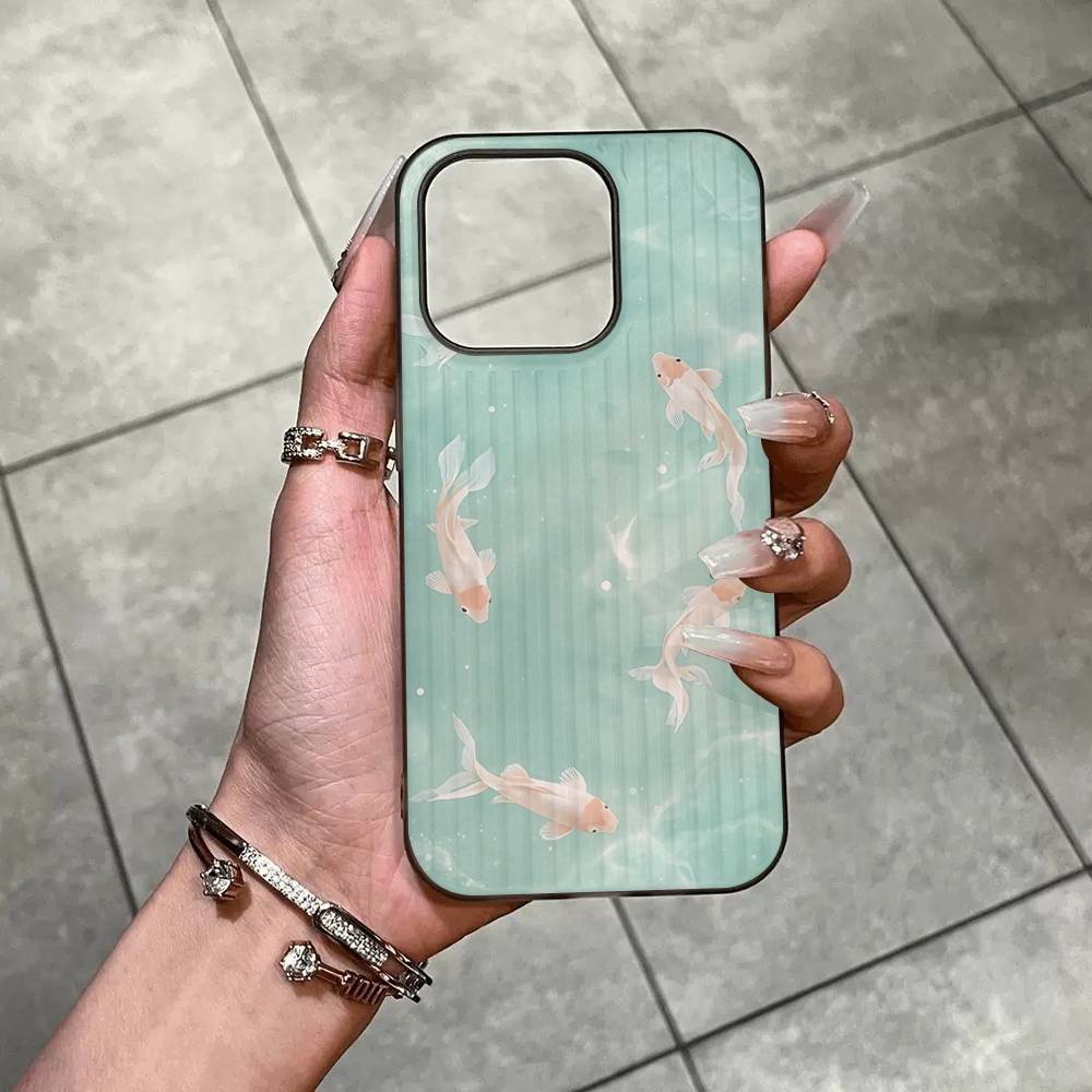 Fun Creative Cute Goldfish For IPhone 16 15 14 13 12 11 17 Pro Max Plus Wave Corrugated Phone Case Anti Drop Cover