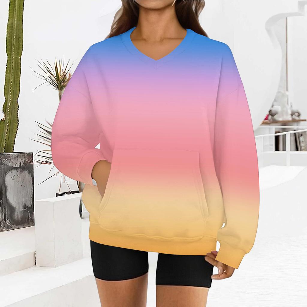 Women's Fashion Gradient Print Long-Sleeved V-Neck Sweatshirt