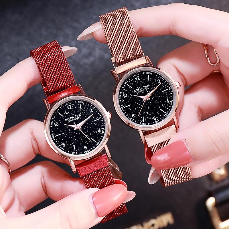 Fashionable Trendy Ladies' Night Light Watch Decorative Quartz Dial Casual Style Rose Gold Starry Sky Dial Non-waterproof