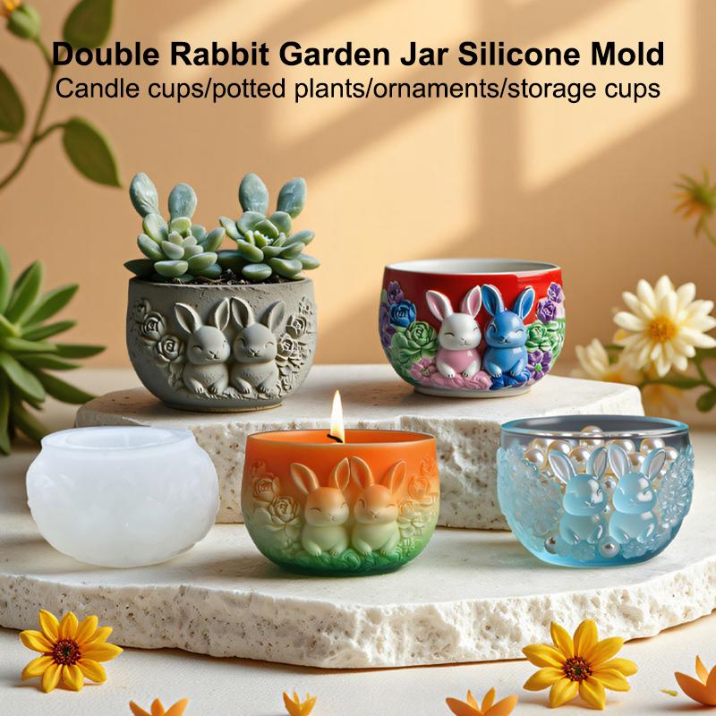Lovely Bunny Flower Pattern Silicone Mold Candle Aromatherapy Cup Flower Pot Gypsum Mold DIY Craft Moulds Reusable Handmade Tool