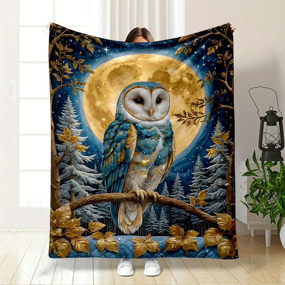 Owl Under Night Moon Sky for all seasons blanket lunch break throw gift