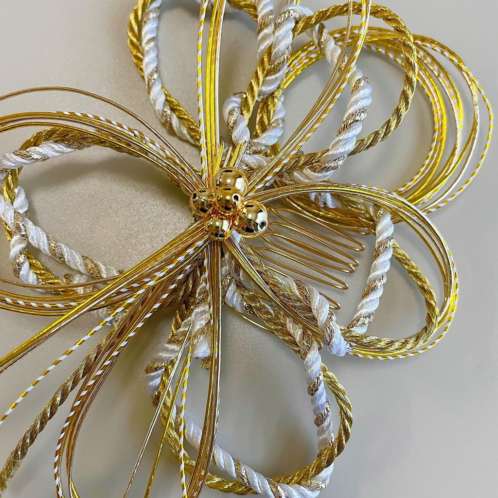 Mizuhiki Hair White and Japanese Style Perfect for and More Ornament, Gold, Headpiece, Kumihimo, Coming-of-Age Ceremonies, Weddings, Graduations,