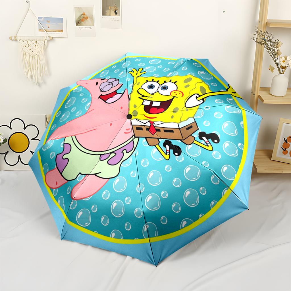 Spongebob And Patrick Adventure Automatic Umbrella Retractable Design with 8-Rib Durability Compact Design All-Season Use Compact Folding Umbrella