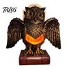 Resin Night Lamp Small Table Light with Golden Owl, Farmhouse Bedside Wooden Base for Living Room Bedroom Office, Retro Rustic Nightstand