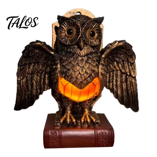 Resin Night Lamp Small Table Light with Golden Owl, Farmhouse Bedside Wooden Base for Living Room Bedroom Office, Retro Rustic Nightstand