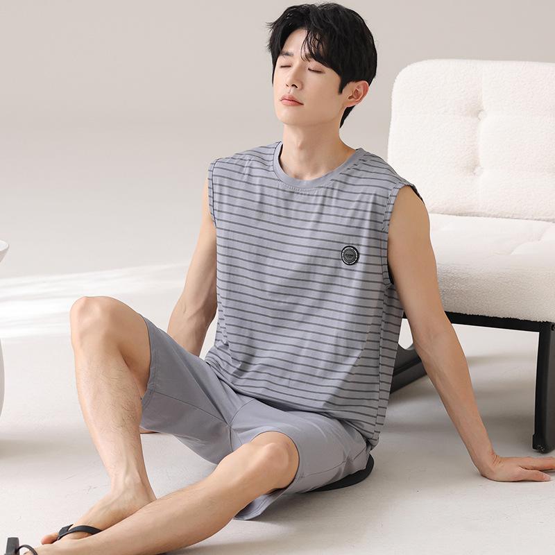 

Літній чоловічий бавовняний тонкий жилет без рукавів Шорти Піжами Спортивний відпочинок Костюм можна носити поза домом 3XL темно-сірий колір