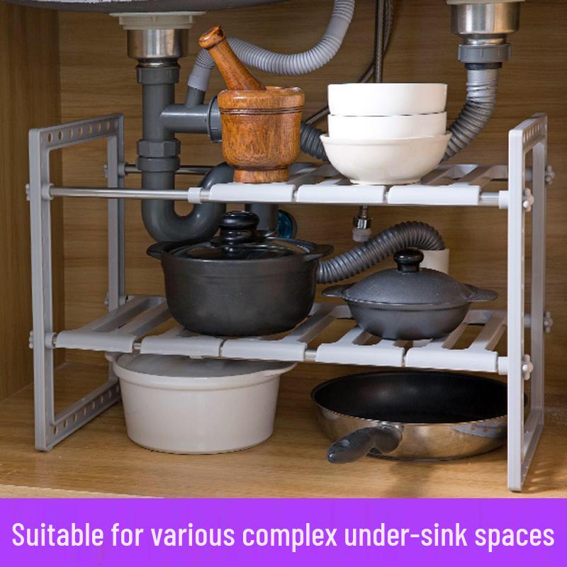 Stainless Steel Double Layer Retractable Kitchen Sink Storage Rack