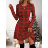 Women's Cute Red Plaid Long Sleeve Dress, Christmas - Vibe Swing Mini Dress, Super Comfy for Holiday Parties & Daily Wear