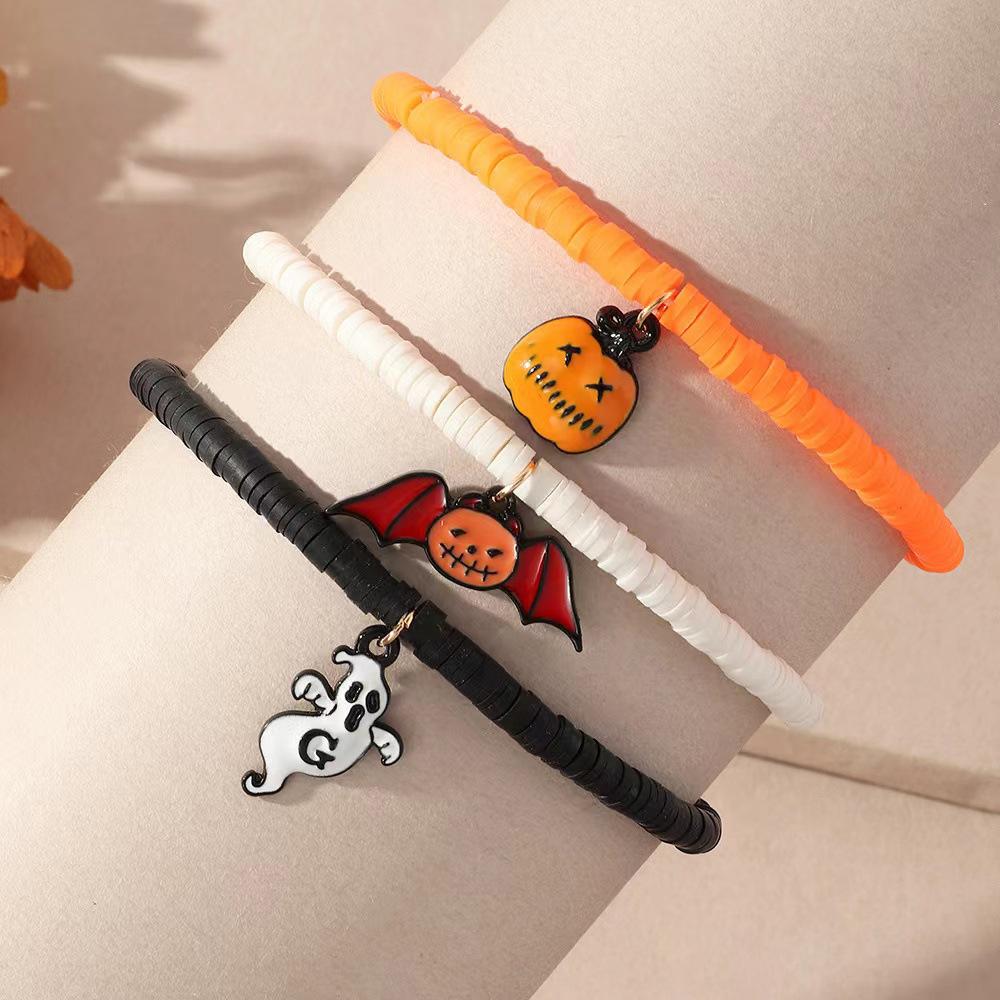 Personalized Fun Halloween Jewelry Combination Funny Gothic Skull Pumpkin Bat Bracelet Necklace Ring