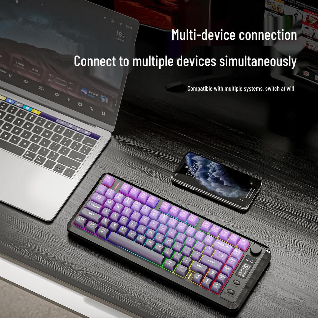 Free Wolf M75 Bluetooth Dual-Mode Mechanical Keyboard with PBT Gradient Keycaps and Display