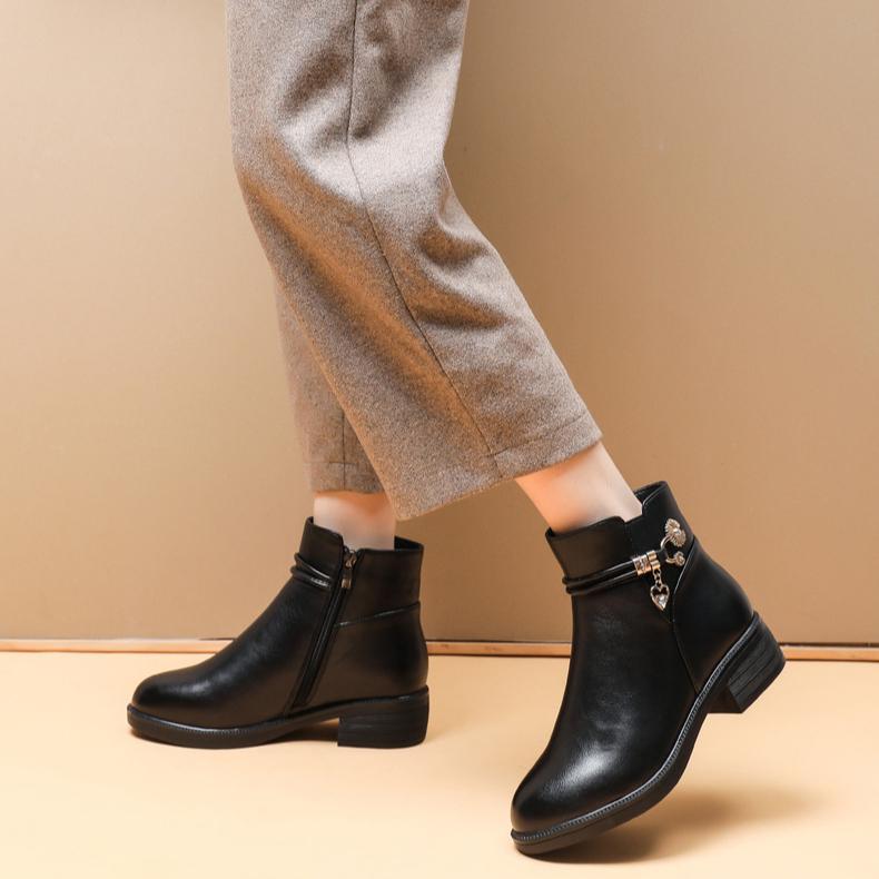 Women's Mother Female Ladies Leather Shoes Boots Zipper Winter Warm Plush Plus Size Snow Boot