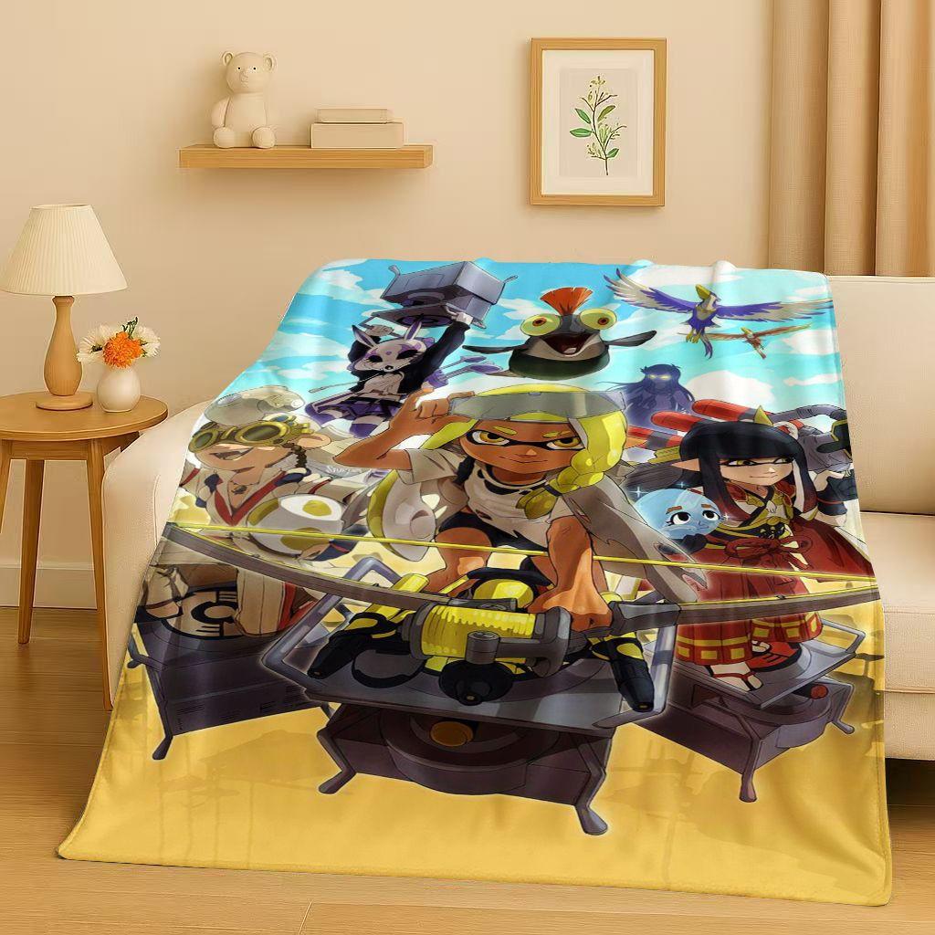 HD Splatoon Game Cartoon Flannel Blanket,Ultra Soft Warm Plush Throw for Home Bedroom Bed Sofa Cover Office Travel Picnic Kids