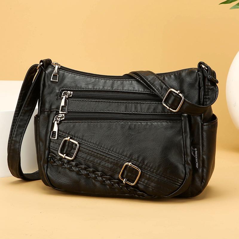 Soft Leather Multi Compartment Shoulder Crossbody Bag for Women