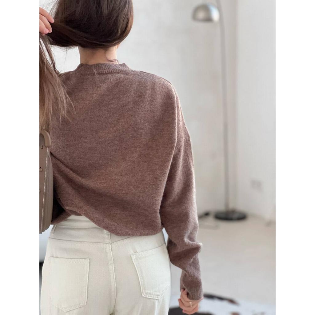 Einfarbiger Rundhals-Pullover für Damen | Weiches Strickoberteil | Lässige lockere Passform