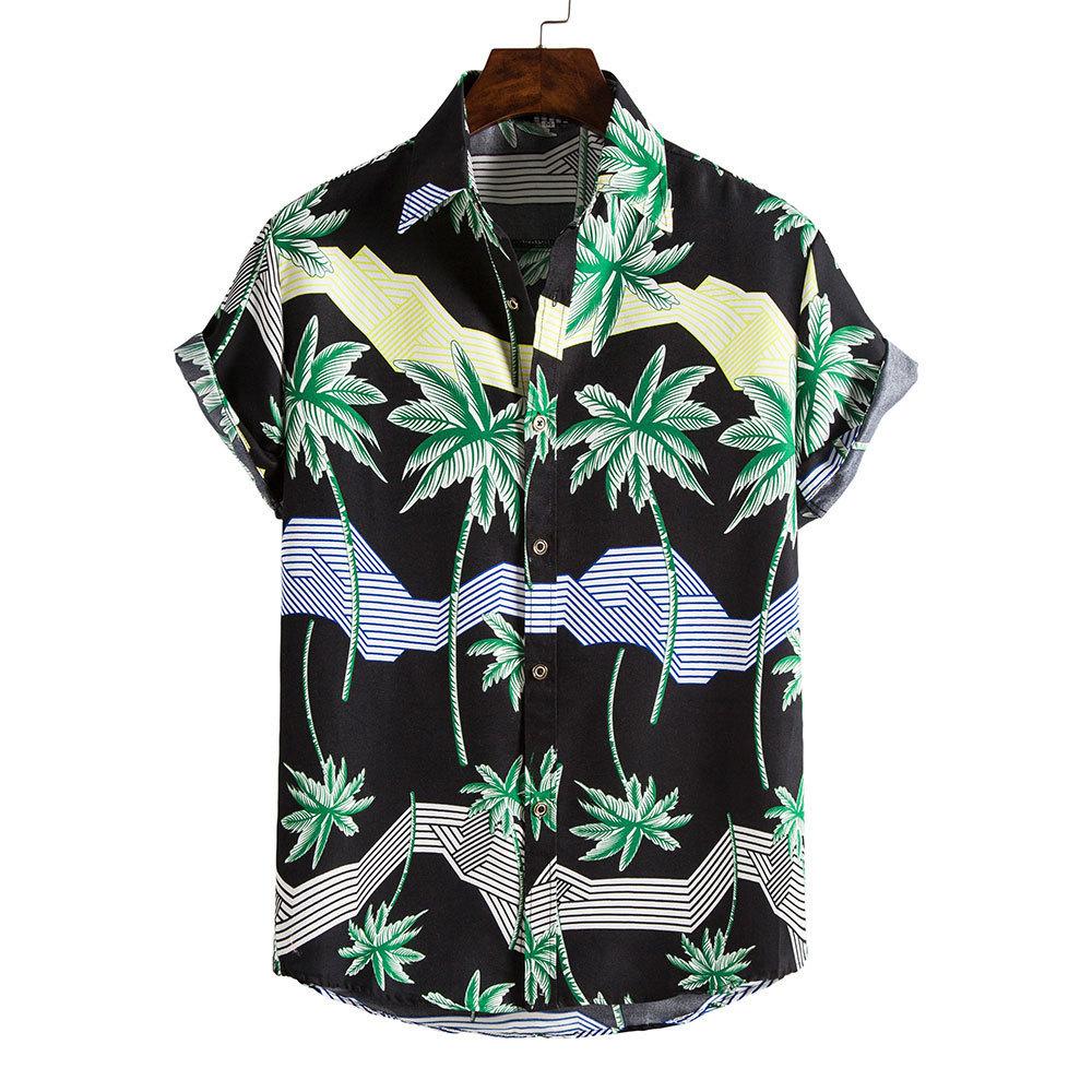 Spring and Summer Men's Beach Shirt Hawaiian Short Sleeve Flower Shirt Men's