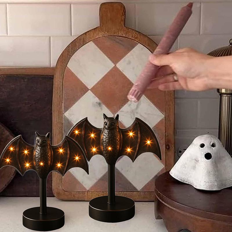 Large Twinkle Bat Candlestick Mystery Gothic Candle Holder Led Twinkle Light Candelabra For Mantel Halloween Decor Party Home
