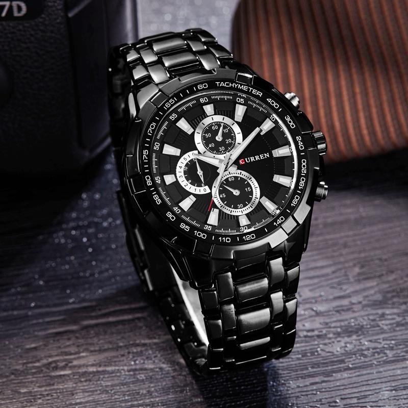 CURREN Fashion Three Eyes Men's Watch Business Steel Band Quartz Watch
