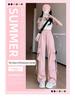 Women's Quick-Dry Pink Parachute Overalls - High-Waisted, Wide-Leg Casual Sports Pants for Spring/Summer 2024