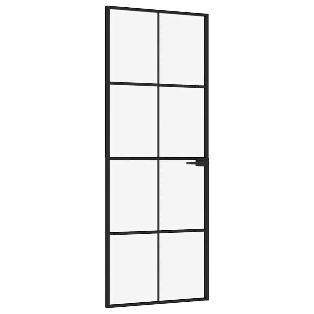 Innentür Schwarz 76x201,5 cm Gehärtetes Glas & Aluminium Schlank