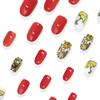 24Pieces Orange Glittering Press On Nail Tips Winter Leaf Short Look European Manicure Art Artificial Fingernails Set
