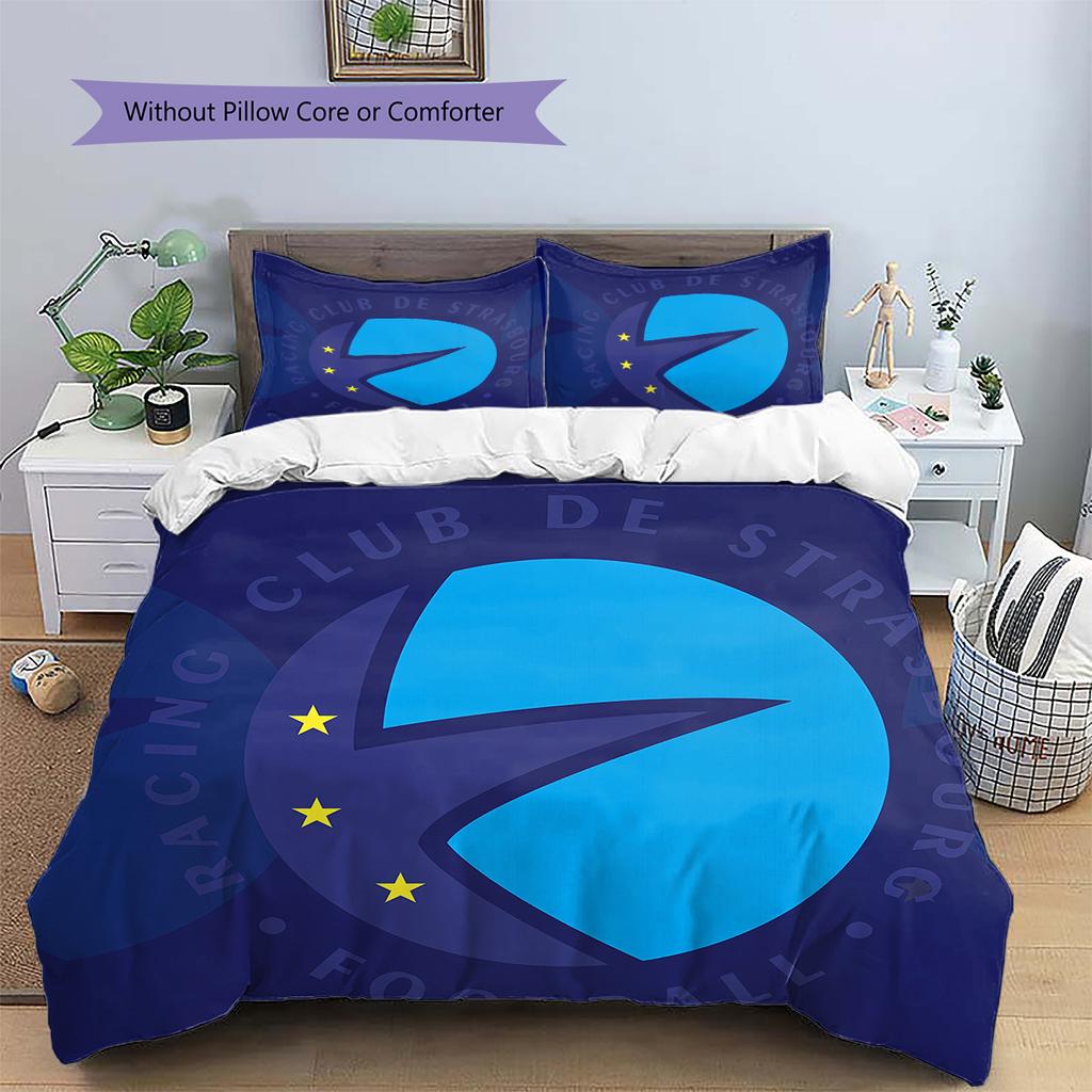 Set Copripiumino Trapuntato con Fantasia RC Strasbourg Alsace Decorazione per la Casa Regalo (1 * copripiumino + 2 * federe senza imbottitura)