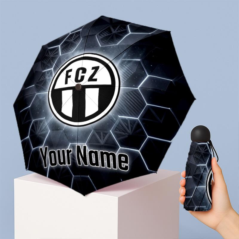 FC Zürich Manual Five Fold 8 Rib Umbrella Support Custom Text, Lightweight Travel Umbrella