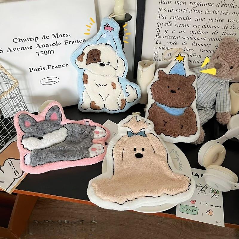 Cute Coral Fleece Towel Soft Skin Friendly Absorbent Cartoon Dog Hand Towel Kitchen and Bathroom Dual-use Small Towel