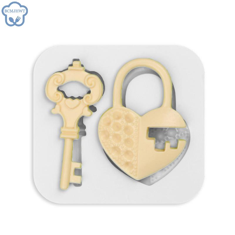 Lock Silicone Love Shape Key Fondant Silicone Mold For Cake Decorating Tools Cooking Sugarcraft Chocolate Gumpaste Mold